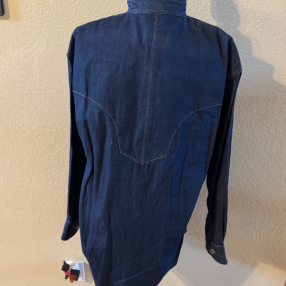 Men's Stubbs Western Wear Silky Denim Banded Collar Long Sleeve Shirt SZ L - Picture 7 of 7